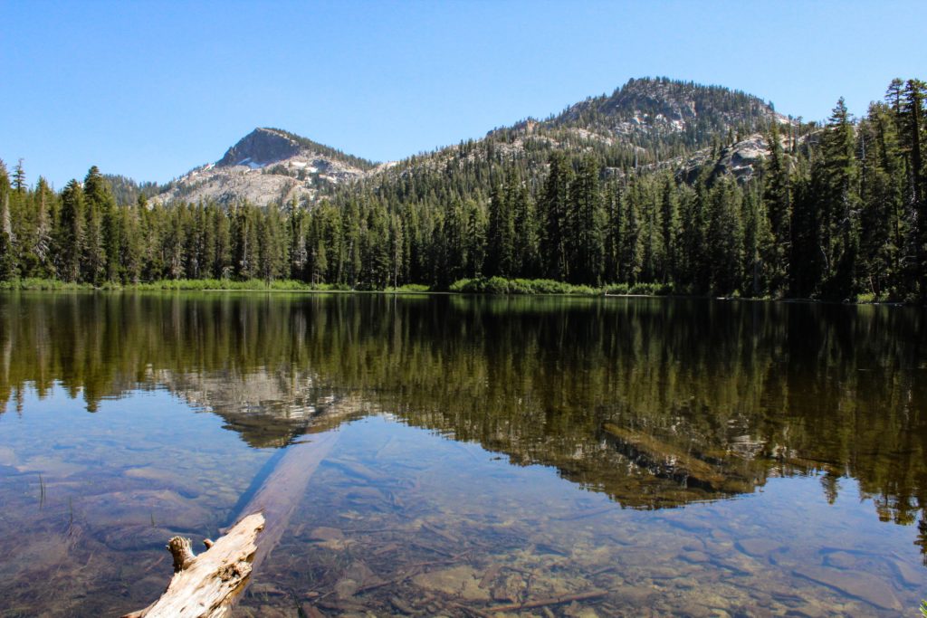 Reflection of a mountain on Lake Tahoe