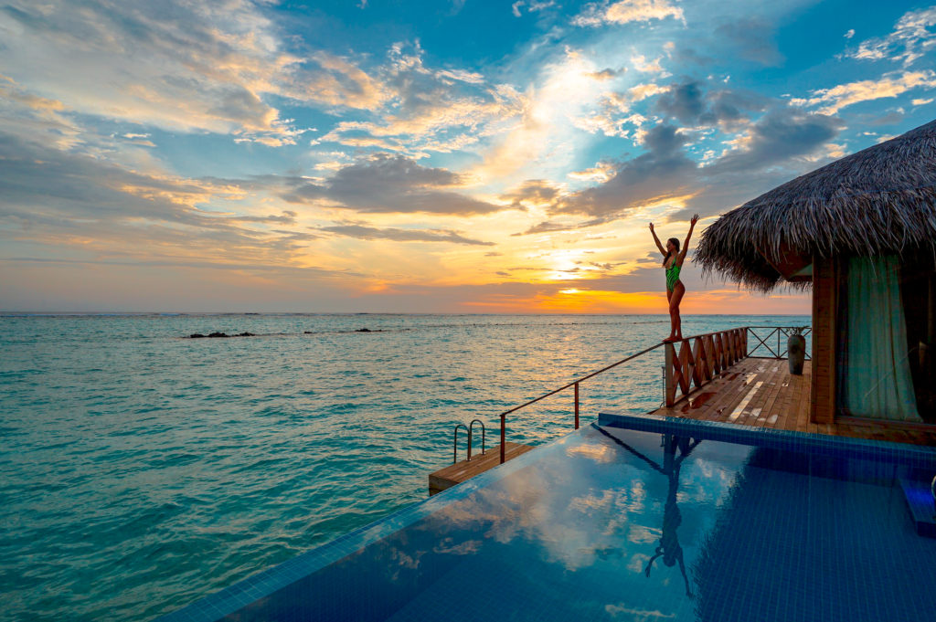 Pool overlooking the ocean in the Riviera Maya